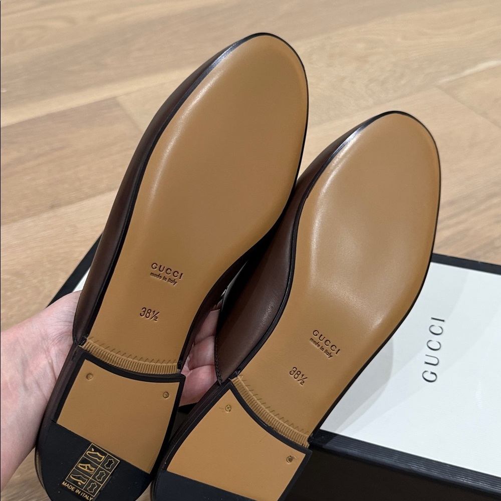 Brand new authentic Gucci Brown Leather Loafers with Gold Accents - Picture 3 of 4